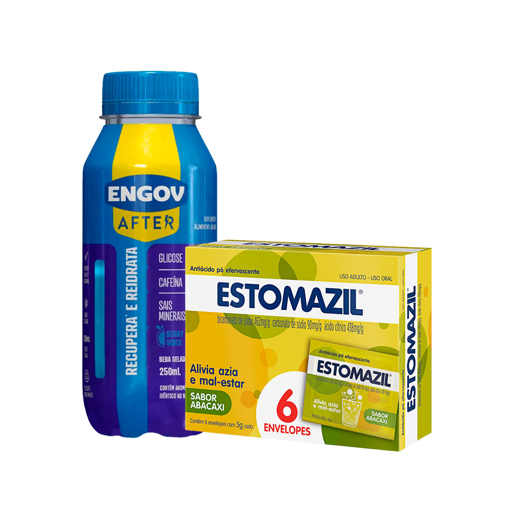 Kit Engov After Berry + Estomazil sabor Abacaxi - 6 envelopes