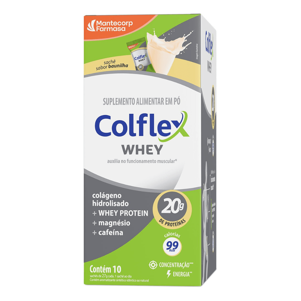 Encontraproduto.com.br - Colflex Whey Protein Baunilha – 10 Sachês c/ 20g de Proteína
