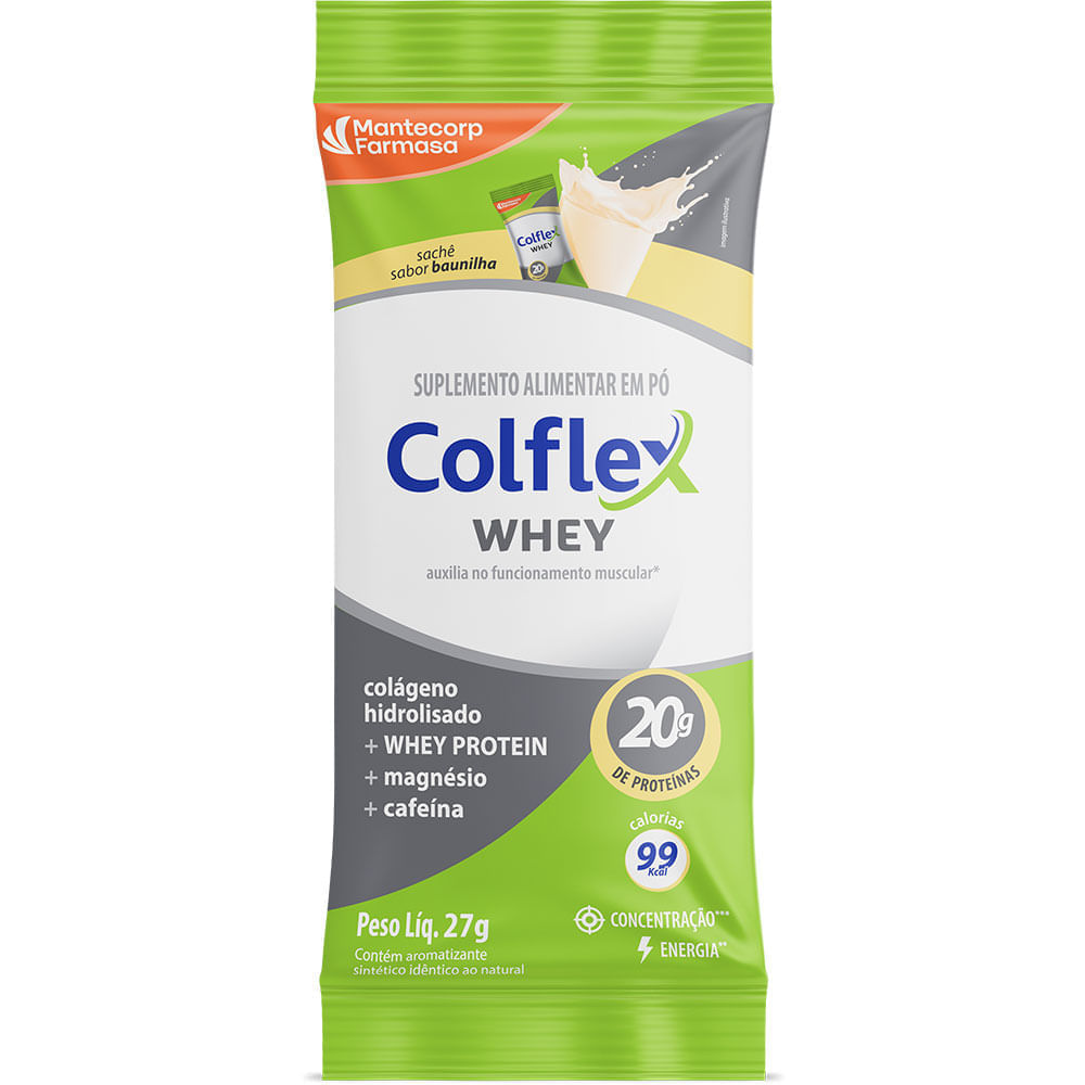 Encontraproduto.com.br - Colflex Whey Protein Baunilha – 10 Sachês c/ 20g de Proteína