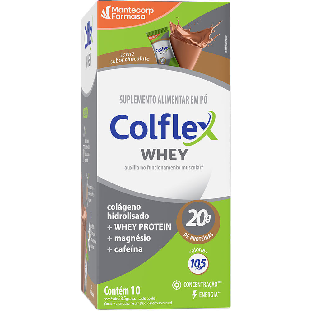 Encontraproduto.com.br - Colflex Whey Protein Chocolate – 10 Sachês c/ 20g de Proteína