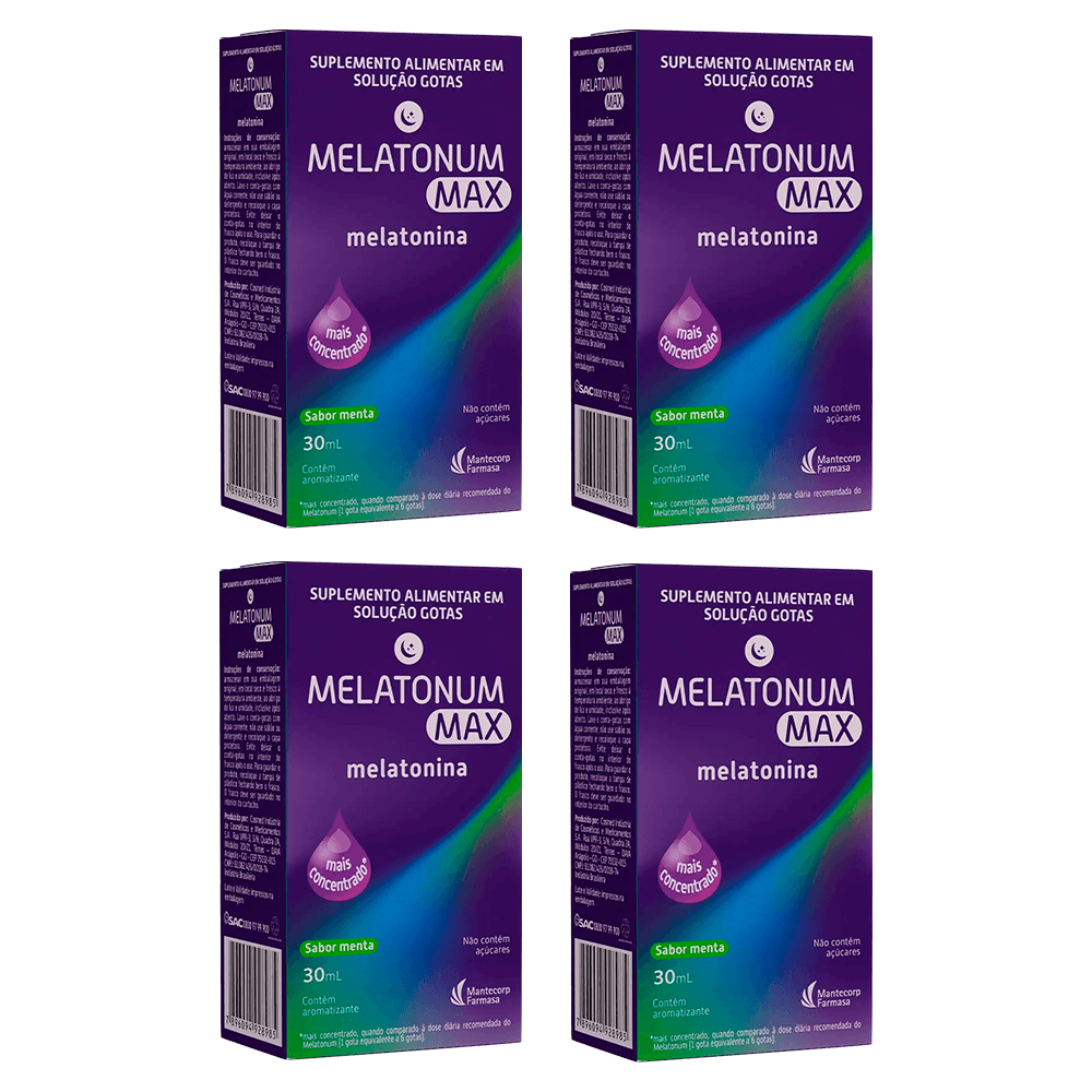 Kit c/4 Melatoninas Melatonum Max 30mL Gotas Sabor Menta